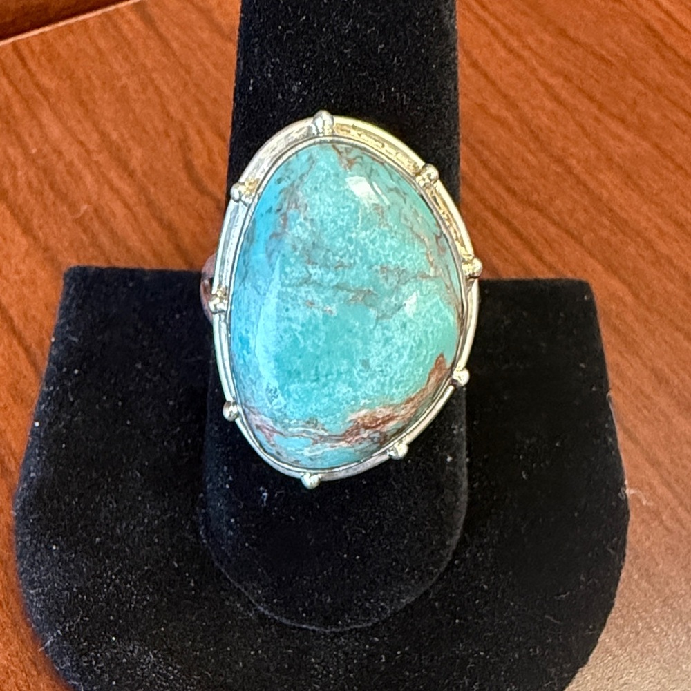 New 925 Sterling Silver Genuine Royston Turquoise Statement Ring Size 9.75